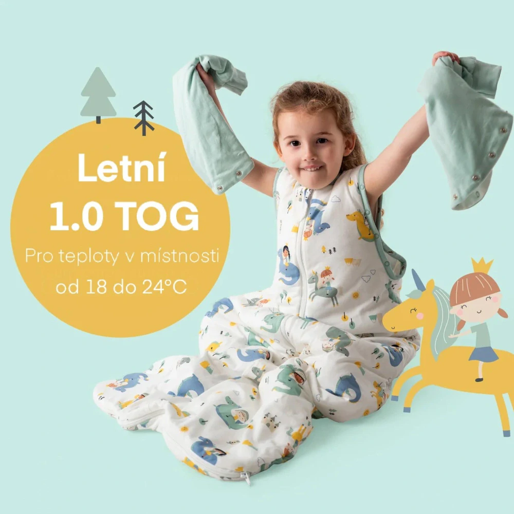 Fantazie LETNÍ dětský spací pytel S ODEPÍNACÍMI RUKÁVY 12-36 měsíců, 110cm