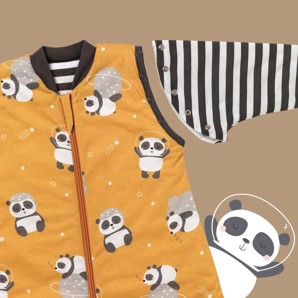 Panda CELOROČNÍ dětský spací pytel s ODEPÍNACÍMI RUKÁVY 12-36 měsíců, 110cm